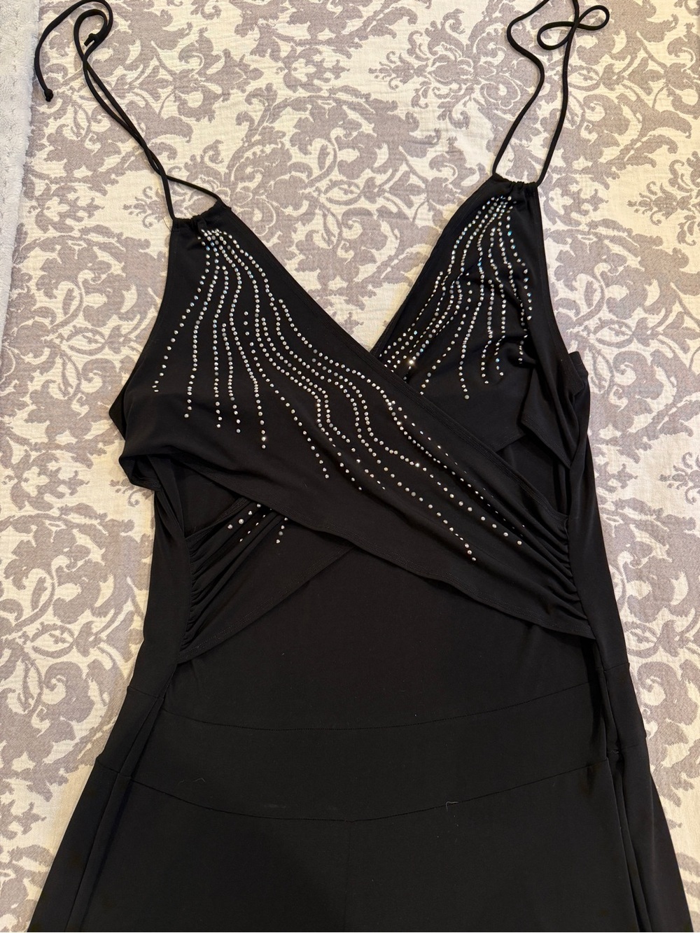 Ashley Stewart Black Wide-Leg Jumpsuit with Rhinestone V-Neck - Picture 2 of 3